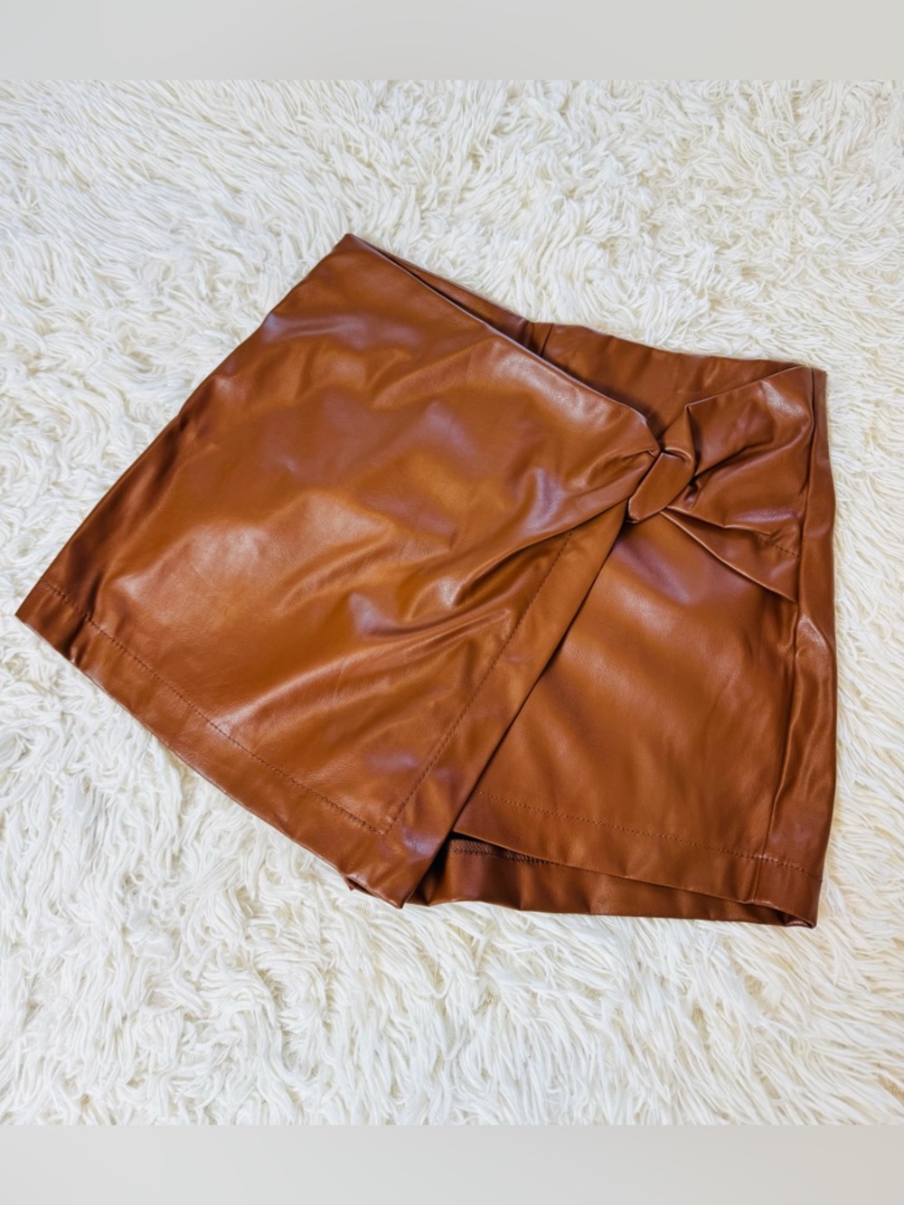 Brown Faux Leather Mini Skort